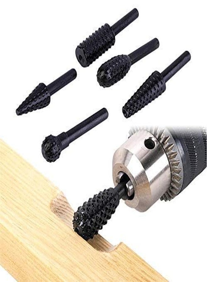 SHB 5Pcs/Set High Speed Steel Burr Drill Bit Set Wood Carving Rasps For Dremel Shank Burs Tools Cutting Tool Black, Round - Image 2